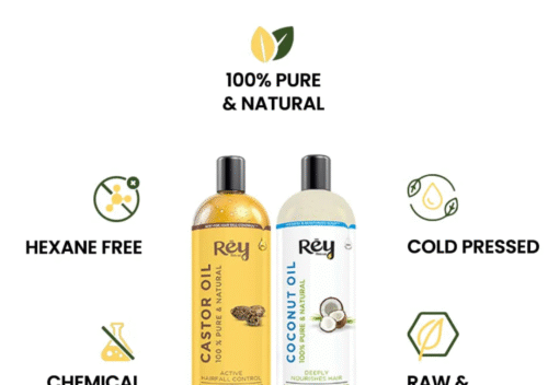Rey Naturals Cold Pressed Castor Oil & Virgin Coconut Oil – Nature’s Combo for Complete Hair & Skin Care